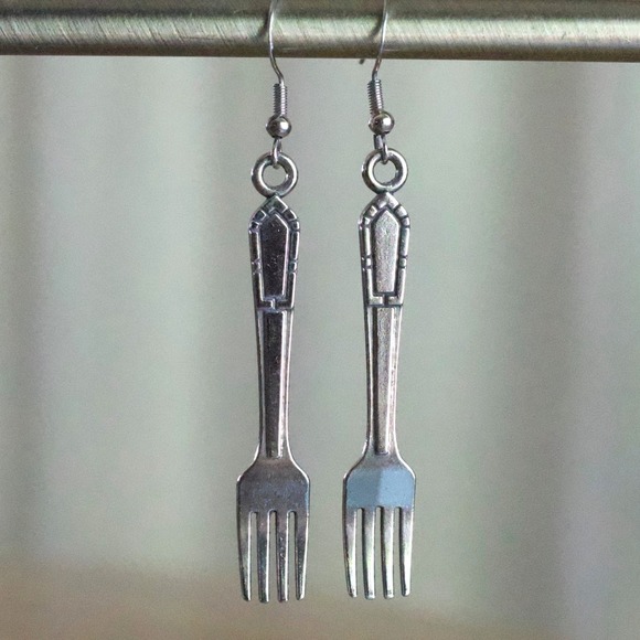 Jewelry - Handmade Silver Fork Earrings Miniature Cutlery Novelty Drop Dangle Foodie Chef